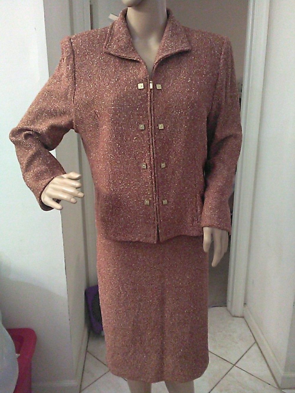 VINTAGE LUX. ST. JOHN COLLECTION MARIE GRAY Dusty Rose Skirt Suit 12 EXQUISITE